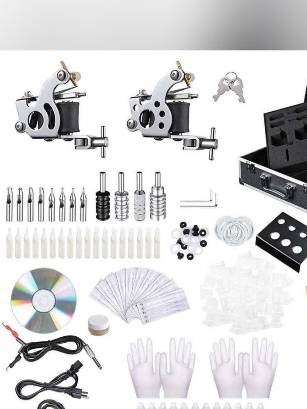 Dual Coil Tattoo Machine Kit with White Accessories